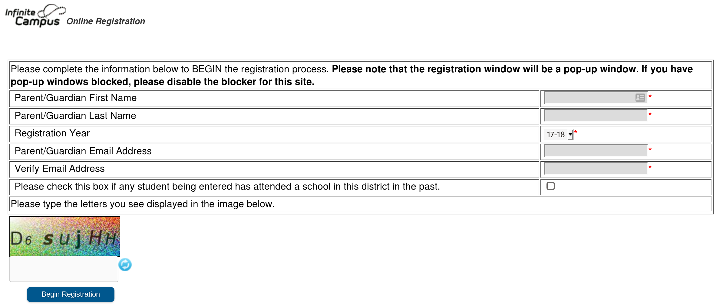 Registration Window