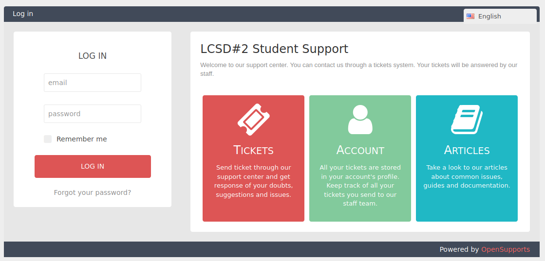 Student Support Login Page